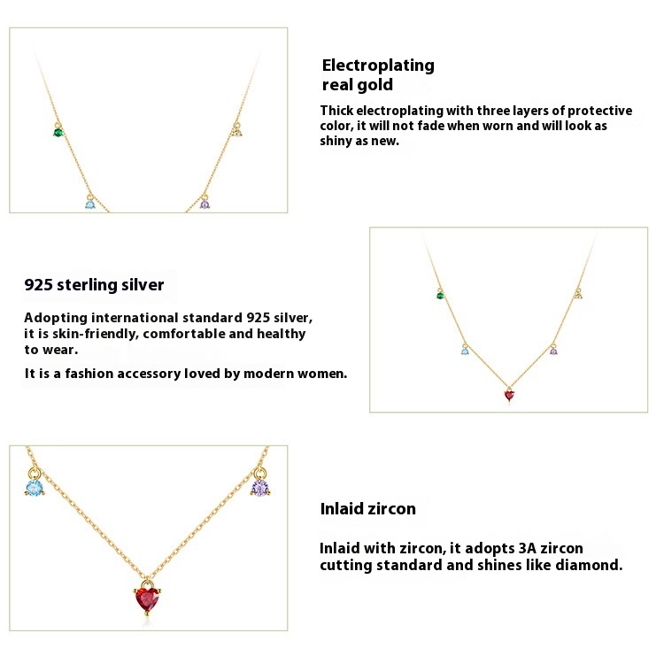 Sterling Silver S925 Colorful Zircon Necklace