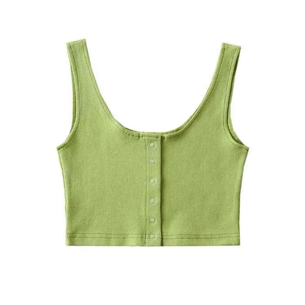 Threaded Elastic Vest Women's Top - Olive
