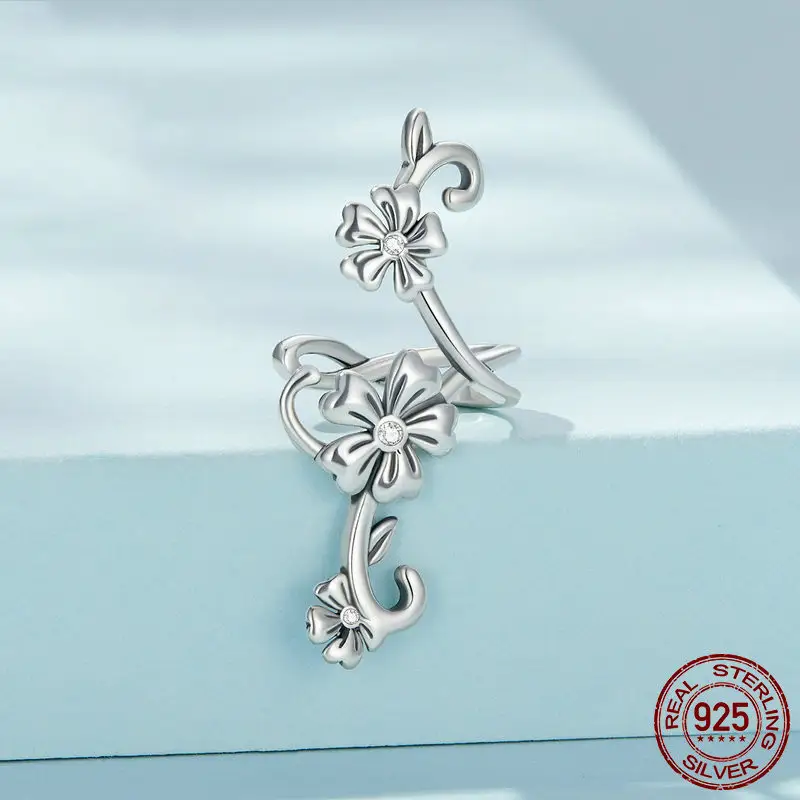 Single Sterling Silver S925 Pattern Ear Clip Simple Hollow