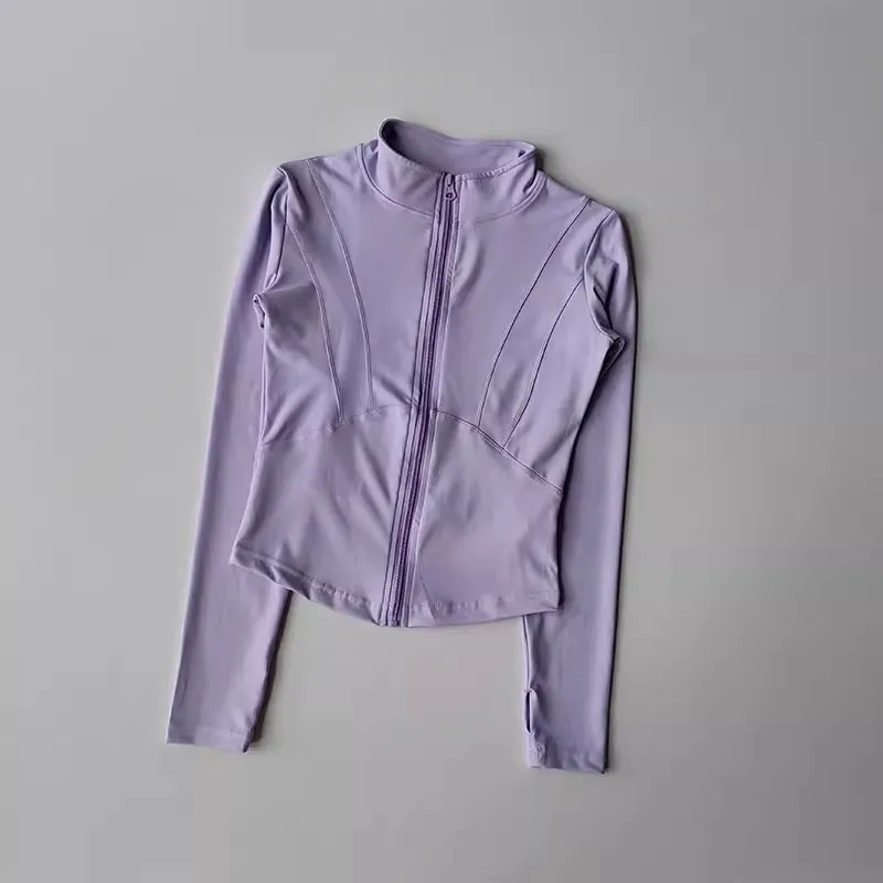 Stand Collar Jacket Thin Fitness Top Yoga Clothes Long Sleeve - Fumigating Purple
