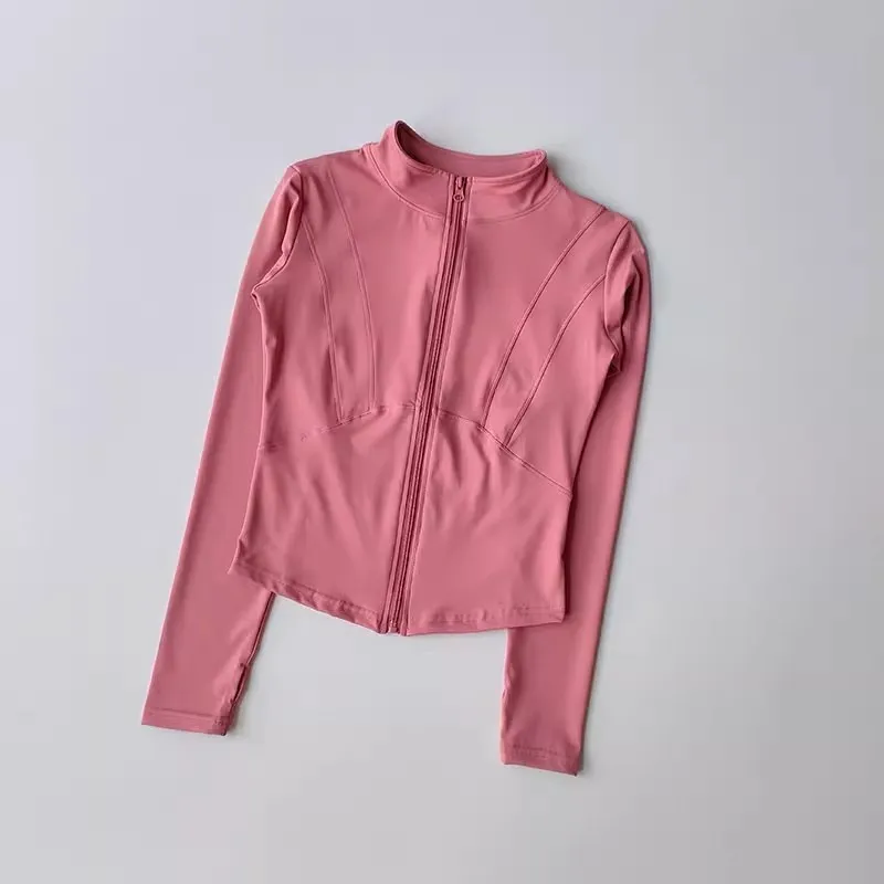 Stand Collar Jacket Thin Fitness Top Yoga Clothes Long Sleeve - Tan
