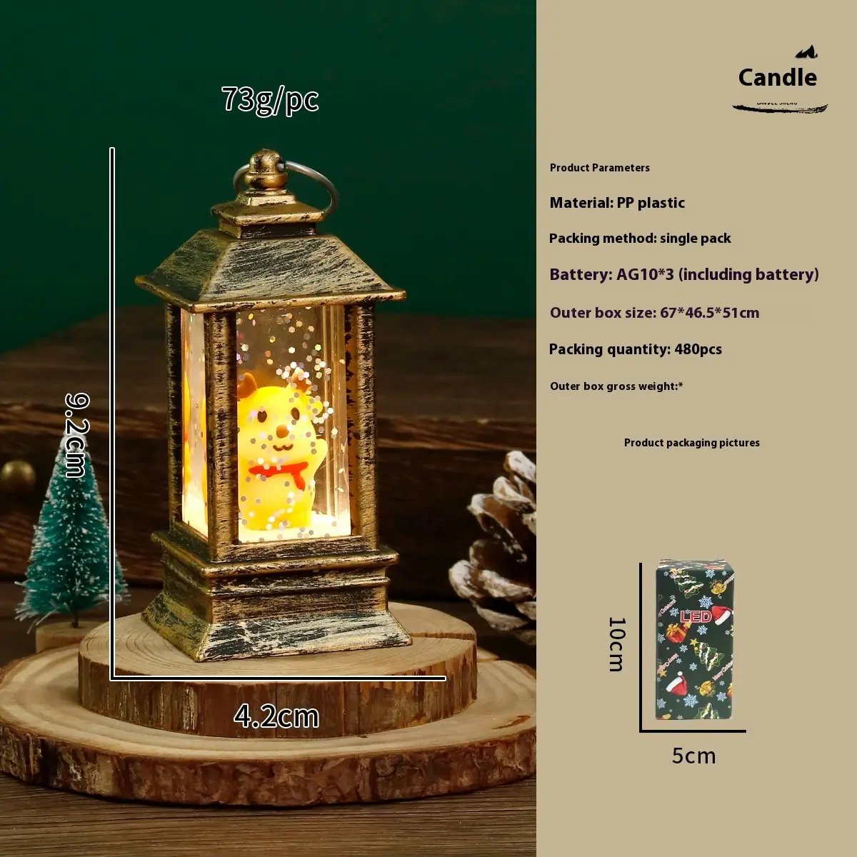 Christmas LED Water Injection Small Wind Light Snow Candlestick Lamp