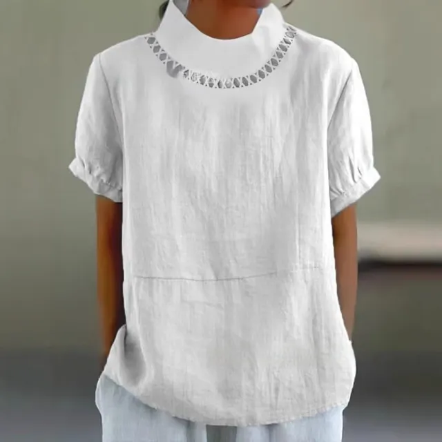 Loose Cotton And Linen Fashion Neckline Casual Shirt White - Shop at LoveMi