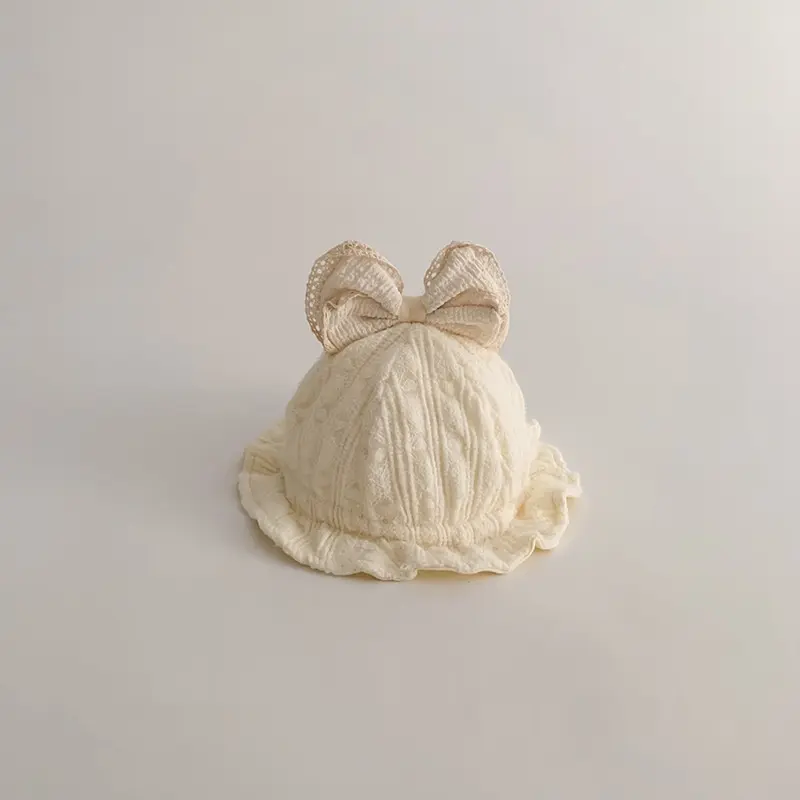 Windproof Bow Fisherman Hat Newborn Small-month Keep Baby Warm Bucket Hat