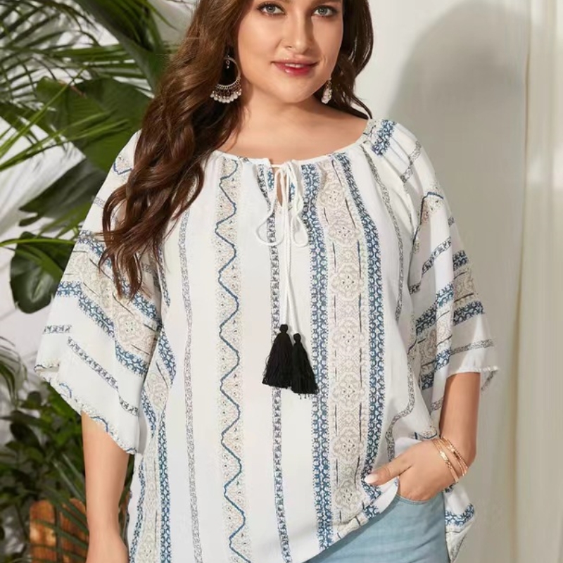 Plus-sized Cotton And Linen Retro Loose Slimming Top For Fat Girls