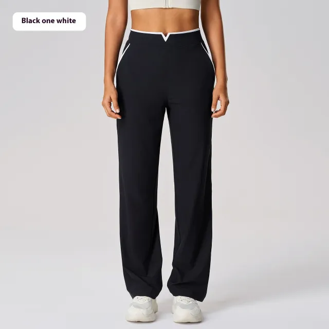 Casual Versatile Yoga High Waist Drooping Wide leg Pants Black And White - Shop at LoveMi
