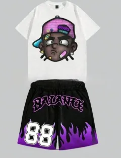 Hell Star Letter Print Short-sleeve T-shirt Shorts Set - Set 05-Xl - View 1