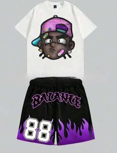 Hell Star Letter Print Short sleeve T shirt Shorts Set Set 05 Xl - Shop at LoveMi