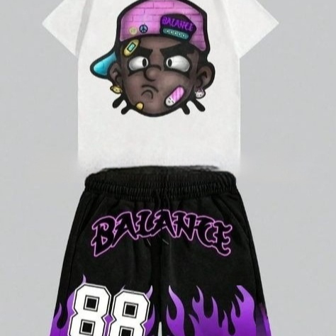 Hell Star Letter Print Short-sleeve T-shirt Shorts Set