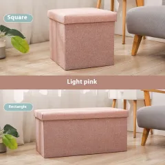 Household Folding Storage Organizer Sofa Shoe Changing Bench Cotton And Linen Storage Stool - Pink - View 1