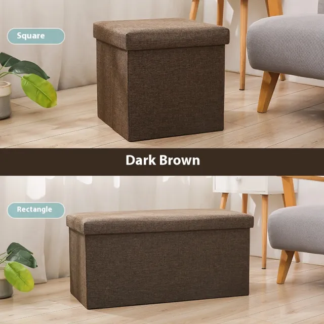 Household Folding Storage Organizer Sofa Shoe Changing Bench Cotton And Linen Storage Stool Brown - Shop at LoveMi