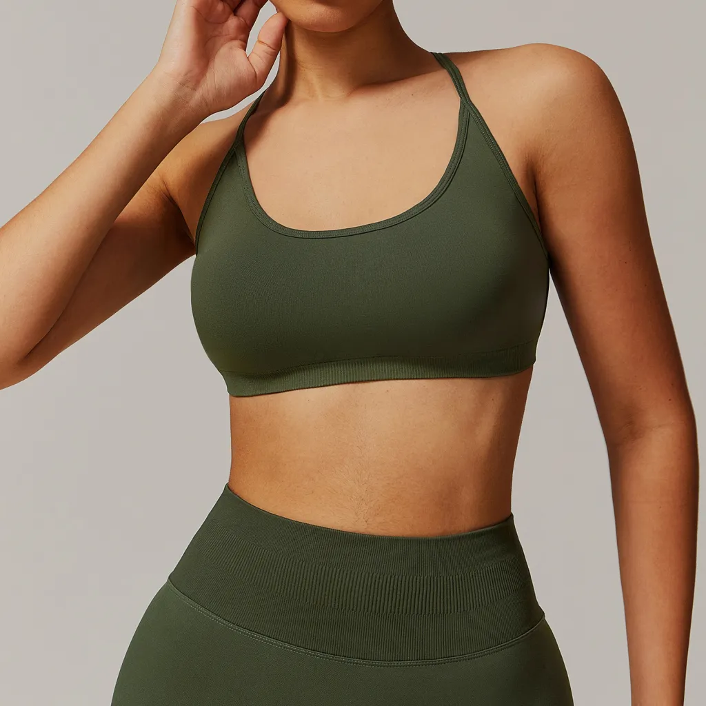 Sports Fitness Seamless Cross Beauty Back Yoga - Army Green