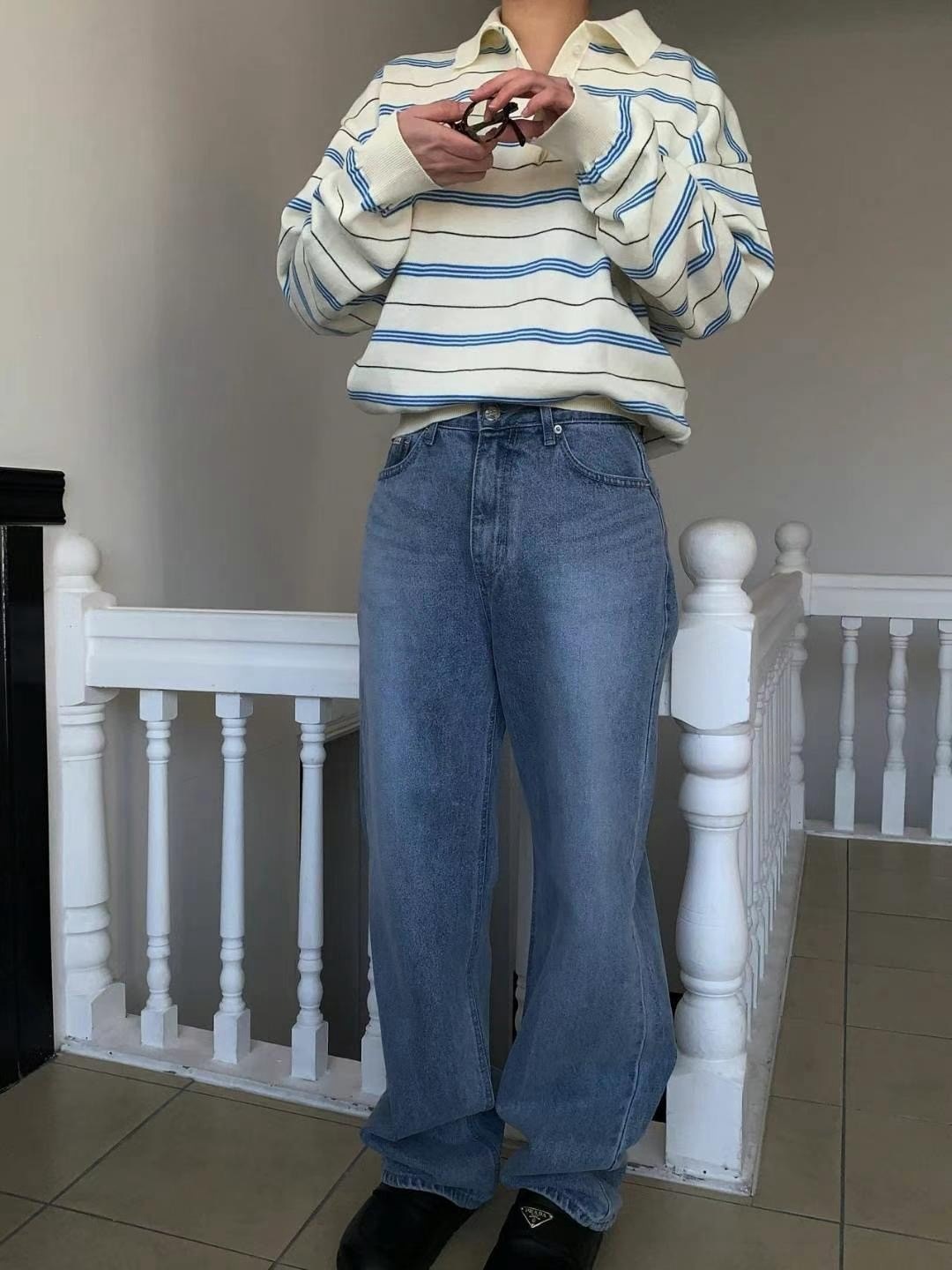 Single-breasted Lapel Red Striped Loose Pullover Sweater