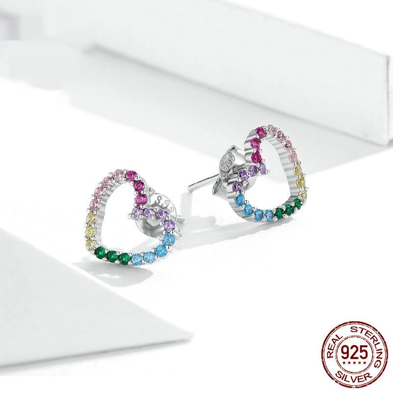 Rainbow Earrings Sterling Silver S925 Heart-shaped Color
