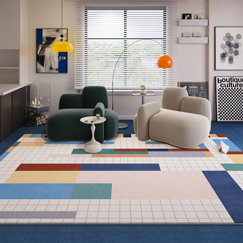 Blue Striped Living Room Carpet High-grade Sofa And Tea Table French Dopamine Retro Bedroom Floor Mat