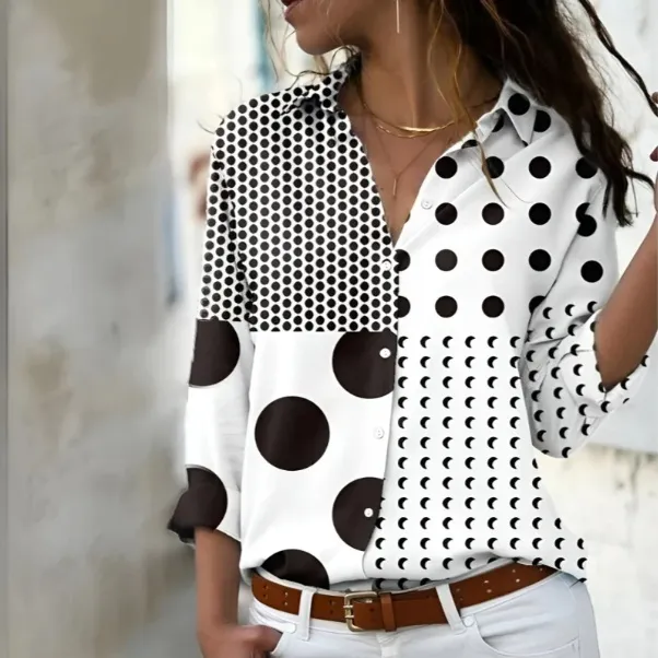 Fashion Plus Size Printed Long sleeved Shirt Gray White - Shop at LoveMi