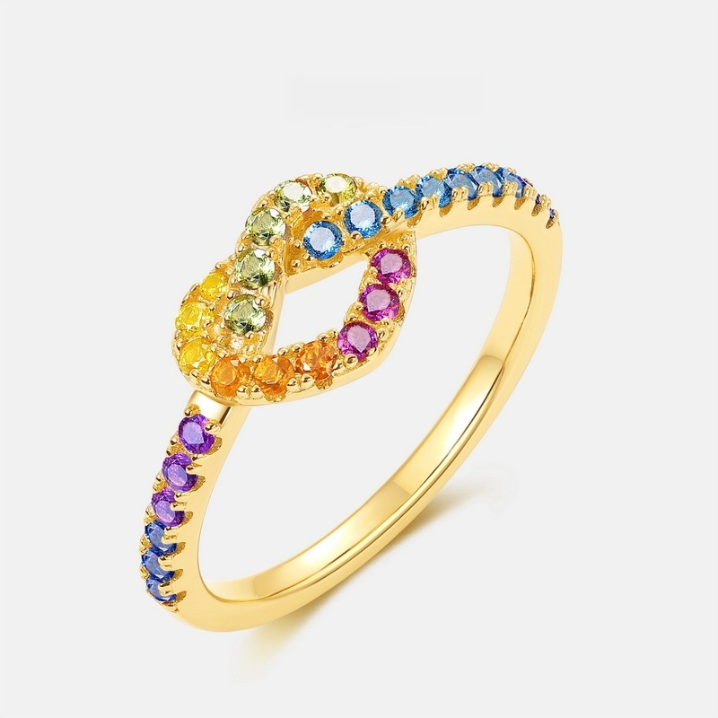 Love Design Silver Inlay Rainbow Zirconium Index Finger Ring
