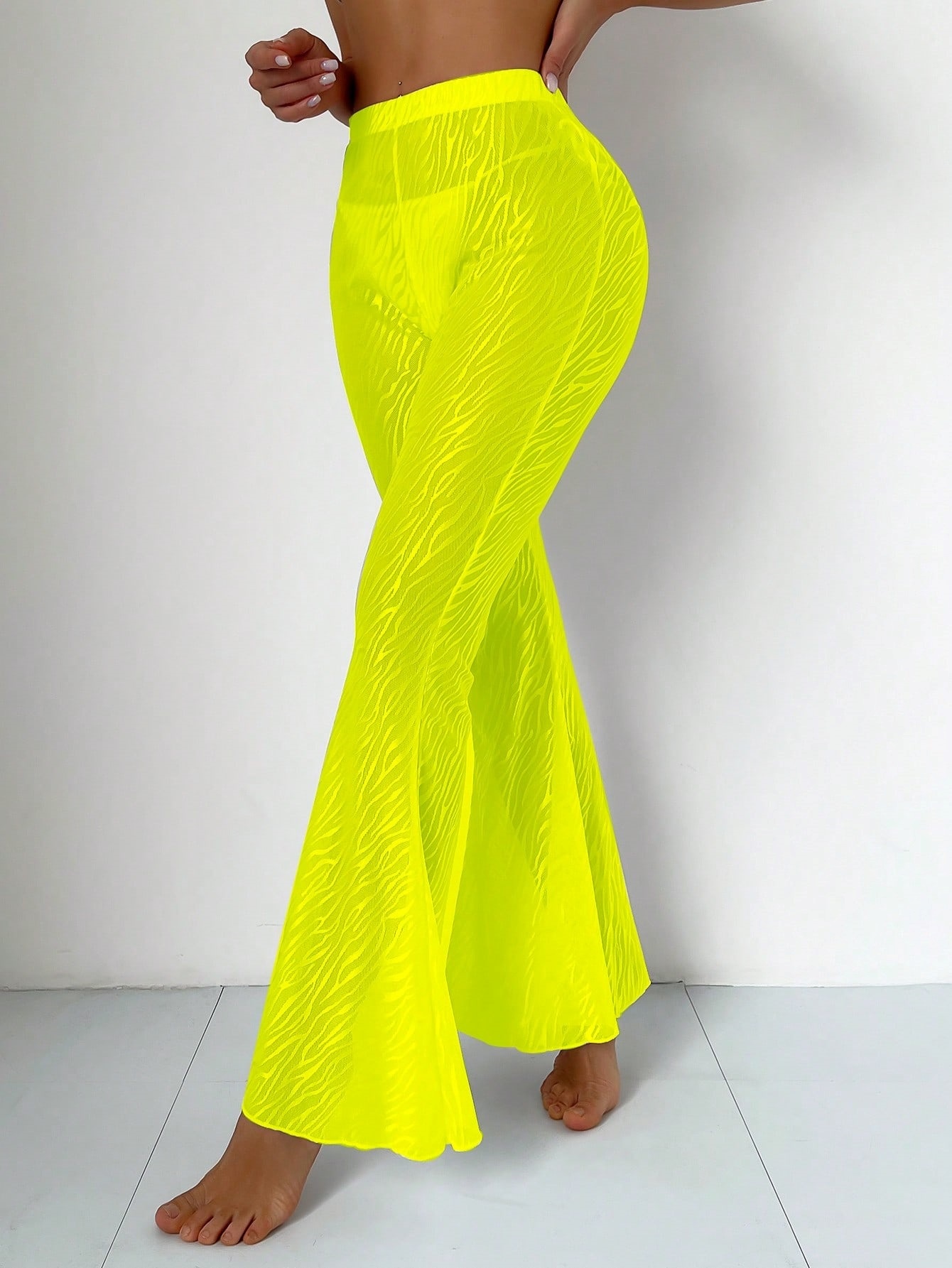 Women's Swimsuit Beach Pants Nylon High Elastic Zebra Pattern Fluorescent Yellow - Shop at LoveMi
