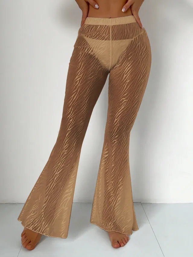 Women's Swimsuit Beach Pants Nylon High Elastic Zebra Pattern Khaki - Shop at LoveMi
