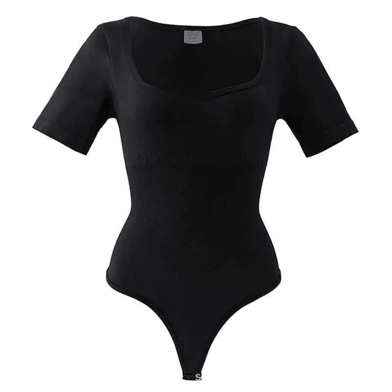 Square Collar One-piece Corset Belly Contracting Hip Raise Skinny - Black