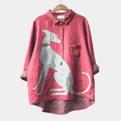 Women's Animal Print Hawaiian Long Sleeve Shirt - Pink