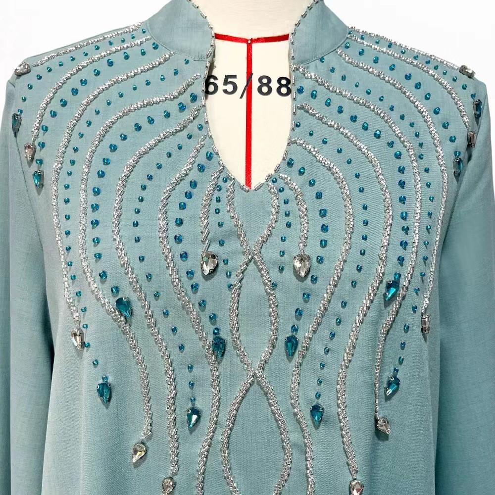 Ethnic Style Light Luxury Women's Stand Collar Handmade Beaded Loose Dress