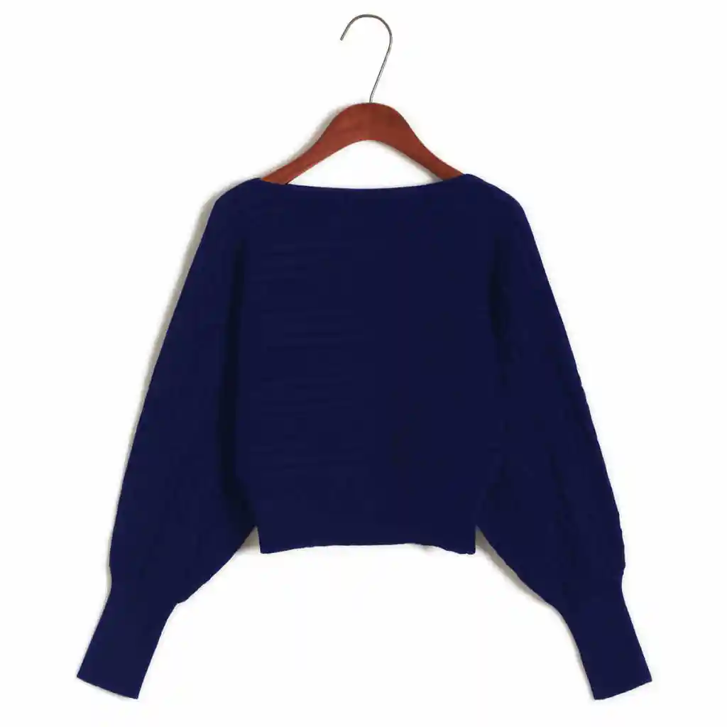 Women's Loose Off Shoulder Sweater Batwing Shirt Short Sweater - Navy Blue