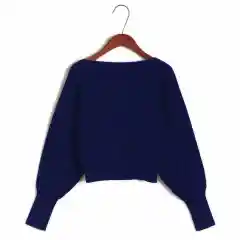 Women's Loose Off Shoulder Sweater Batwing Shirt Short Sweater - Navy Blue - View 1