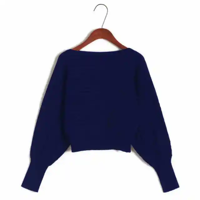 Women's Loose Off Shoulder Sweater Batwing Shirt Short Sweater Navy Blue - Shop at LoveMi