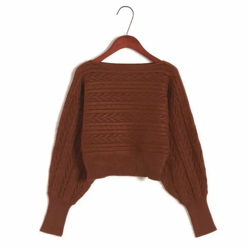 Women's Loose Off Shoulder Sweater Batwing Shirt Short Sweater - Coffee