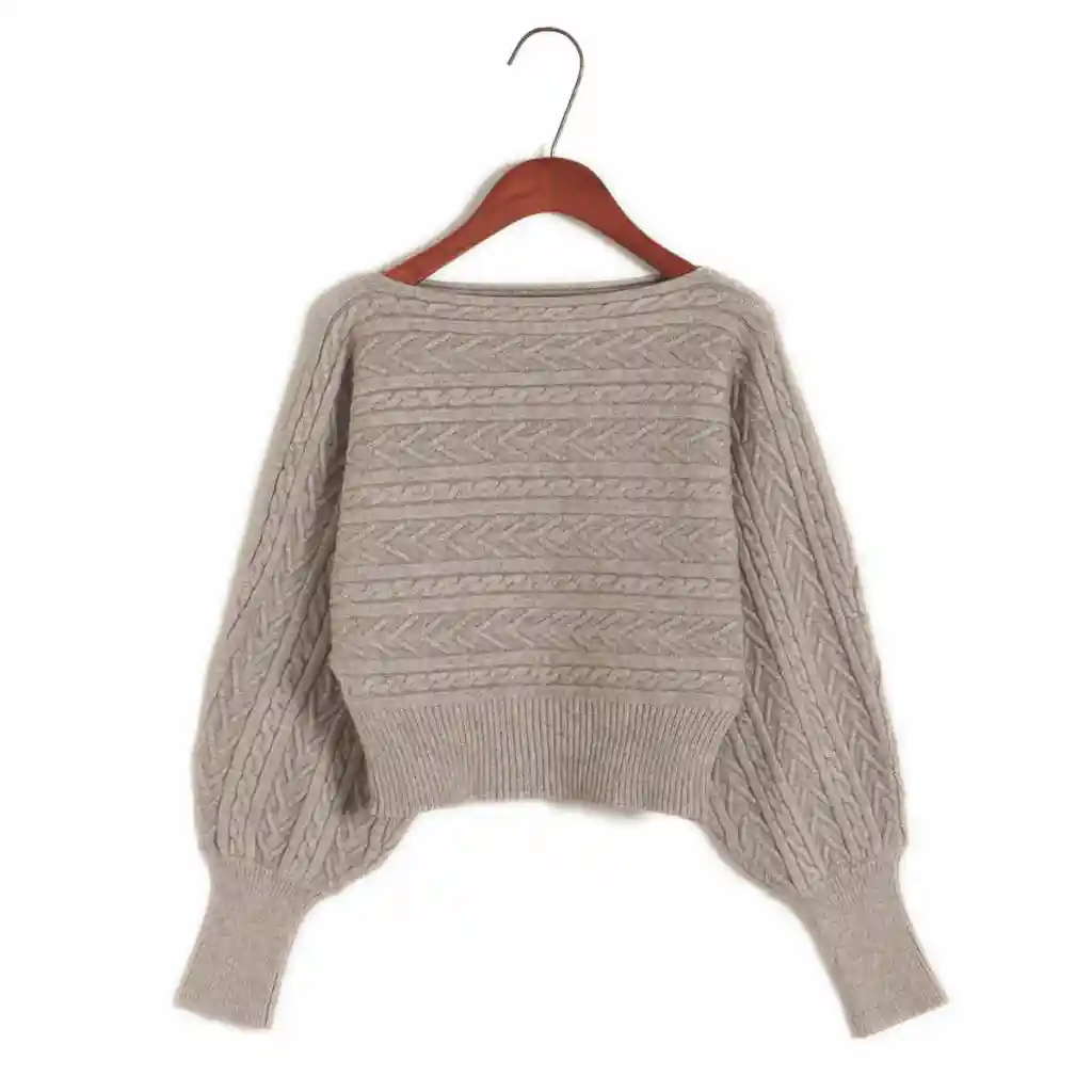 Women's Loose Off Shoulder Sweater Batwing Shirt Short Sweater - Almond Color