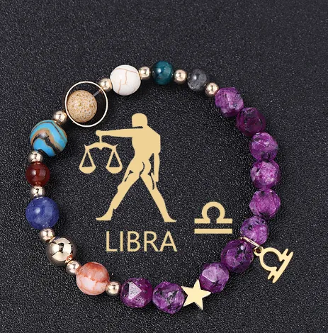 Twelve Constellations Bracelets Natural Stone Hemp Stone Cut Surface Eight Planets Libra - Shop at LoveMi