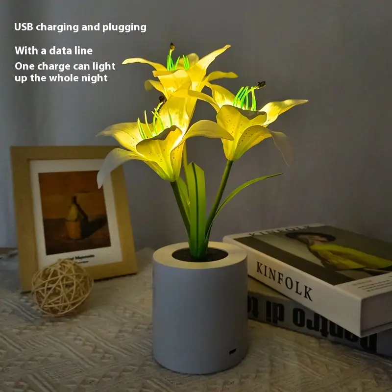 Rechargeable Led Lily Flower Pot Lamp
