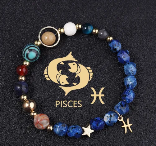 Twelve Constellations Bracelets Natural Stone Cut Surface Hemp Stone Eight Planets Piseces - Shop at LoveMi