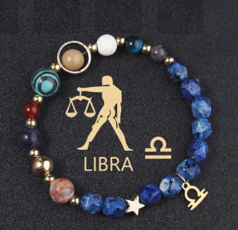 Twelve Constellations Bracelets Natural Stone Cut Surface Hemp Stone Eight Planets Libra - Shop at LoveMi