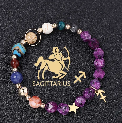 Twelve Constellations Bracelets Natural Stone Hemp Stone Cut Surface Eight Planets Sagittarius - Shop at LoveMi