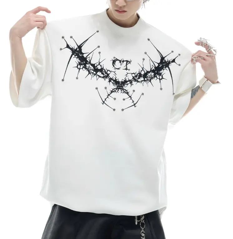 Loose Heavy Round Neck Padded Shoulder Short Sleeve