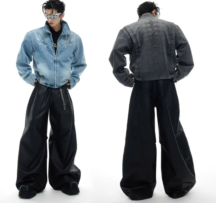 Heavy Retro Washed Rivet Backbone Denim Coat