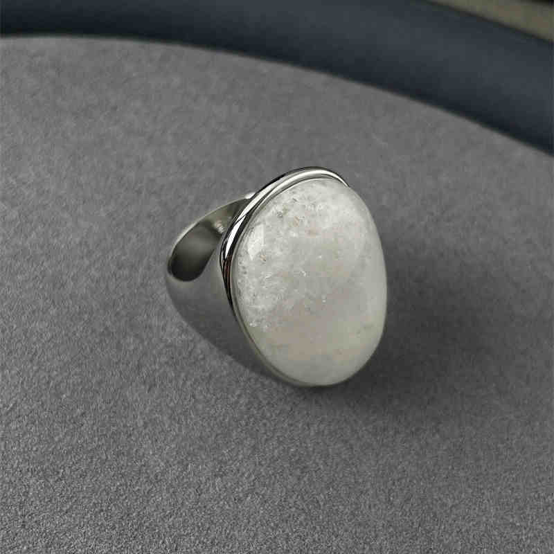 Big Diamond Black And White Agate Wide Face Ring