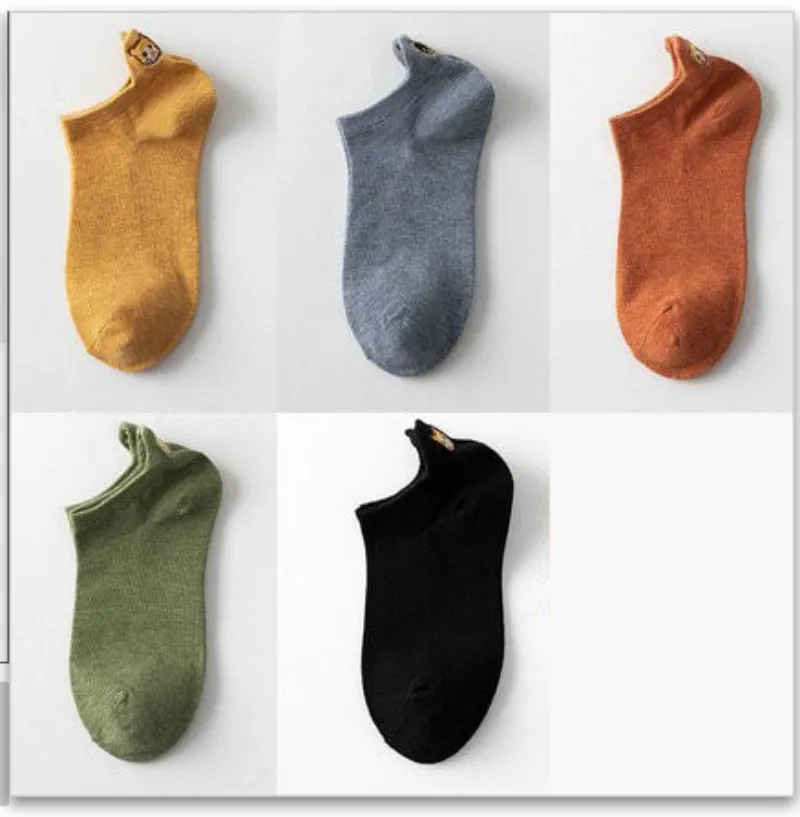 Spring Mesh Breathable Heel Embroidered Cat Women's Boat Socks - Black Green Blue Orange Yellow