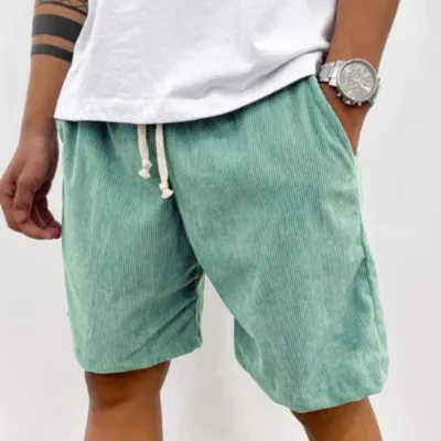 Men's Corduroy Shorts With Drawstring Fashion Casual Pockets Pants Summer
