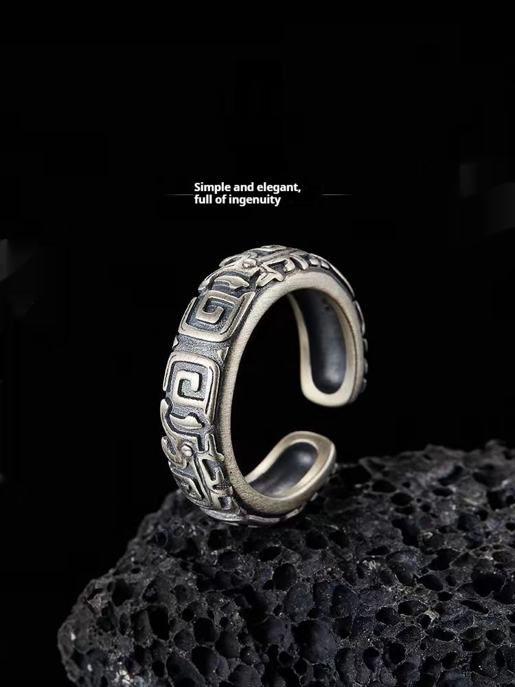 Circle Thai Silver Men's Ring Circle Pattern