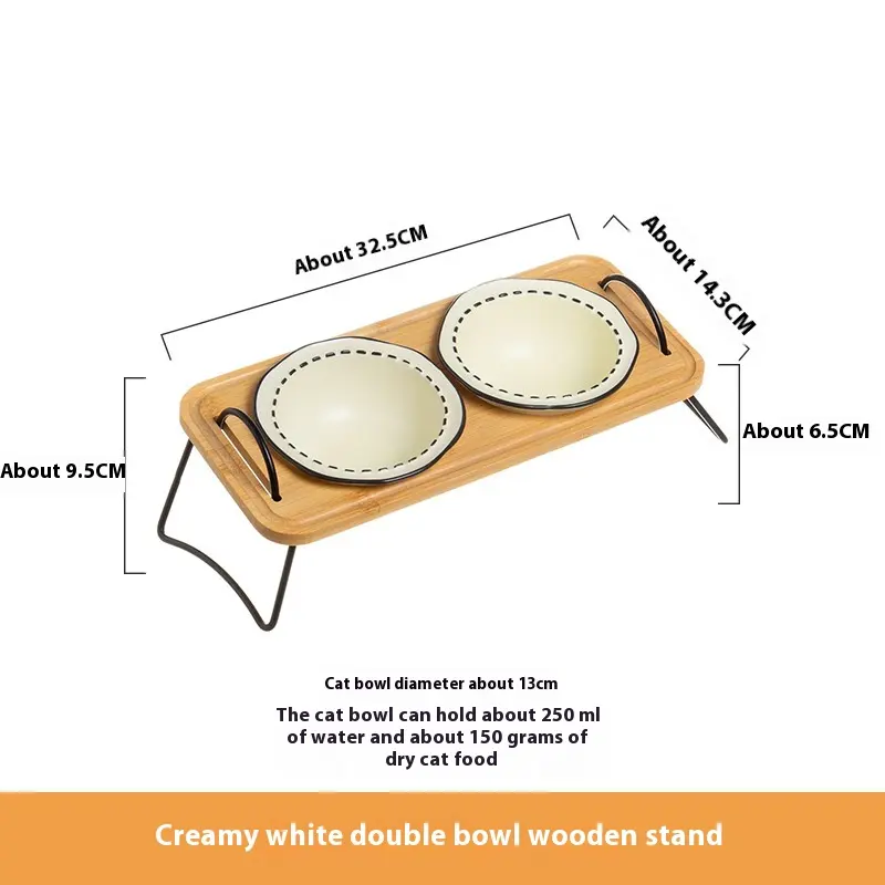 Pet Wooden Rack Multi-functional Ceramic Cat Bowl