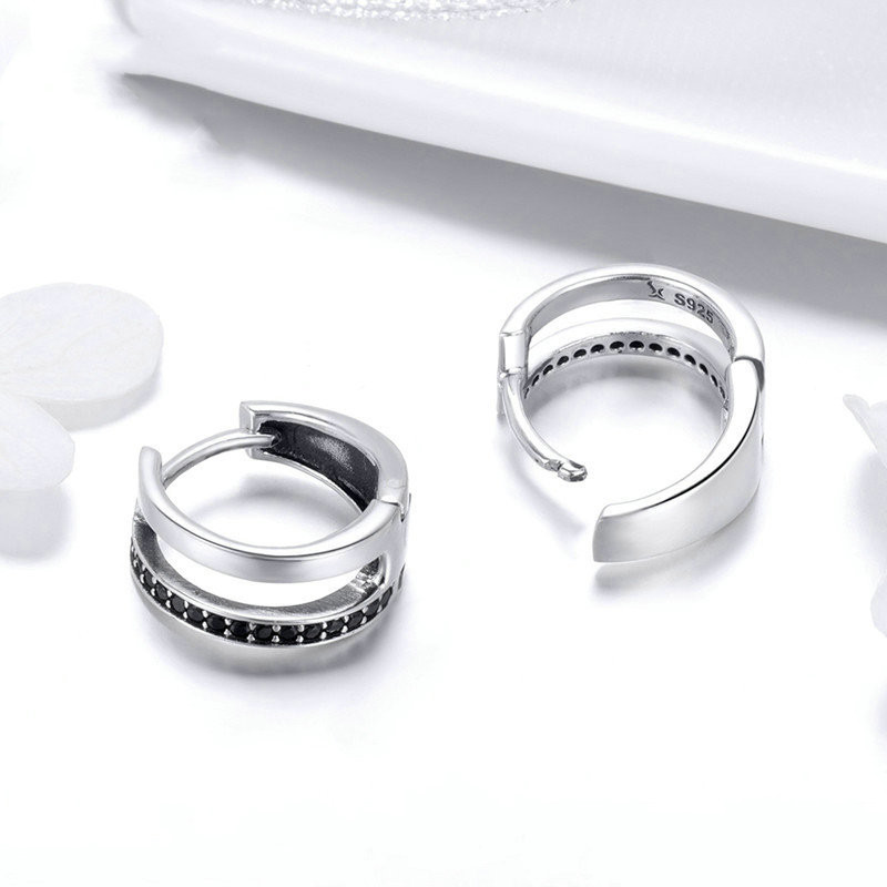 Women's Sterling Silver Inlaid Zircon Stud Earrings