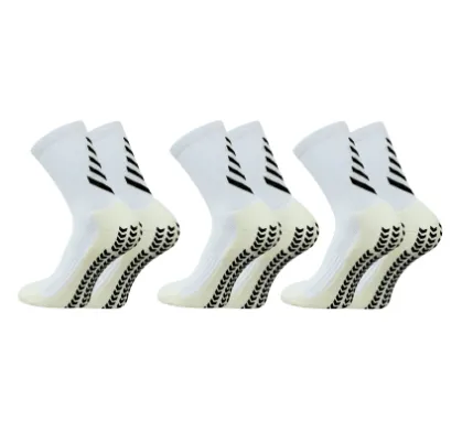 Towel Bottom Silicone Non slip Mid calf Soccer Socks White 3Pairs - Shop at LoveMi