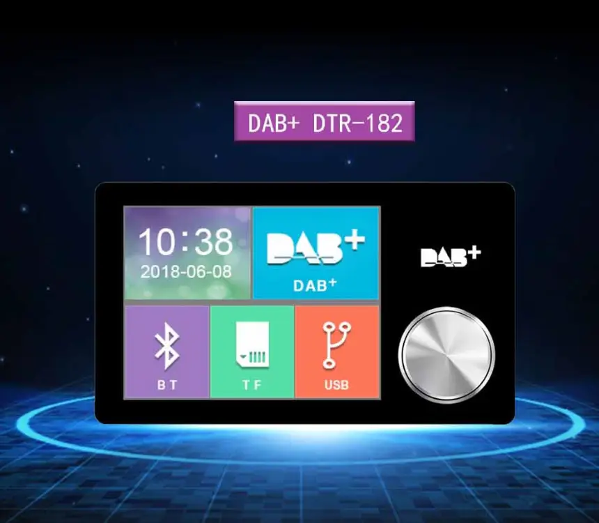 28-inch Car European DAB Digital Broadcasting Color Screen Receiver Bluetooth Hands-free FM Forwarding Aux Output