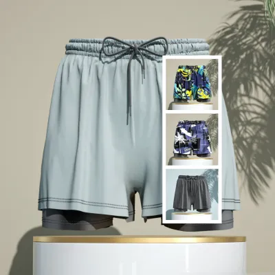 Men's 2-in-1 Breathable Loose Quick Drying Swimming Trunks Swimming Shorts Swimming Pants Flat Corner Pants Beach Pants Hot Spring Swimming Equipment