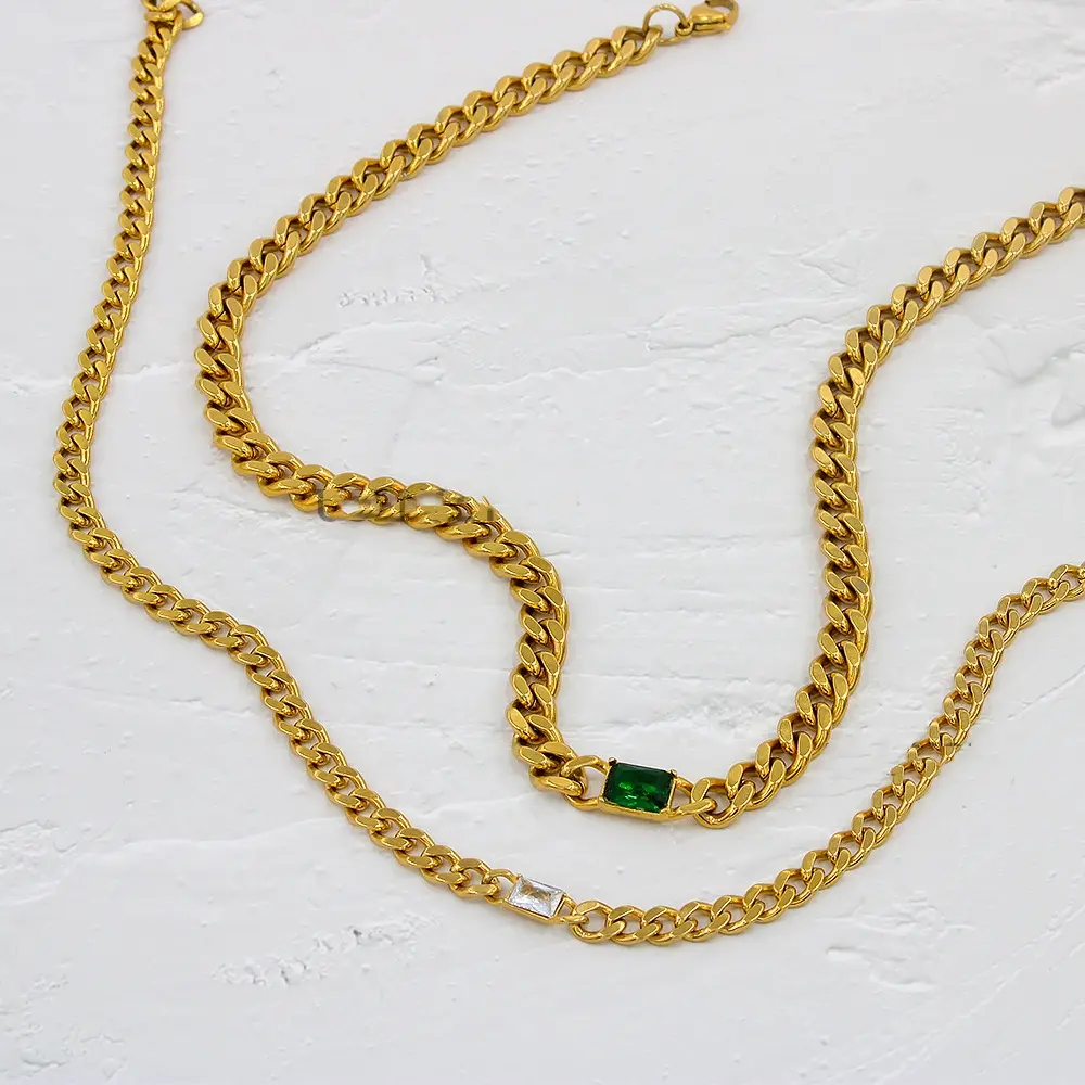 European And American Stainless Steel Cuban Link Chain Zircon Stitching Necklace Vacuum 18K Electroplating