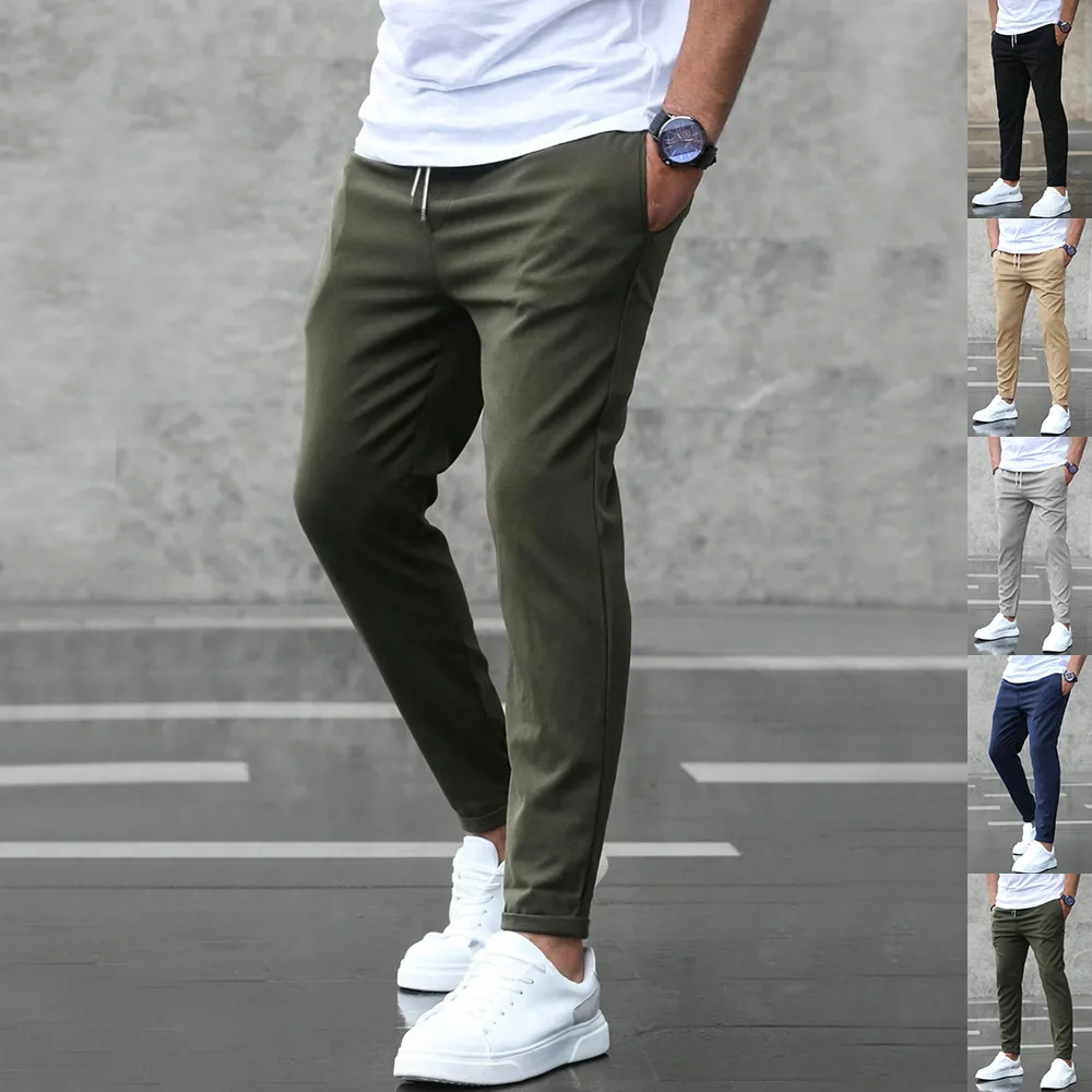 Men's Casual Drawstring Trousers with Pockets Fashion Slim Fit