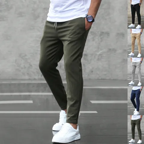 Men's Casual Drawstring Trousers with Pockets Fashion Slim Fit